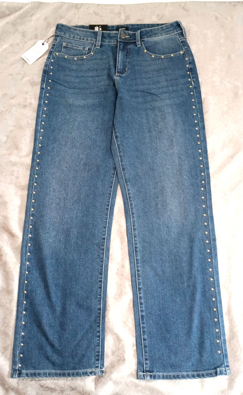 Express Women's Metallic Stud Straight Leg Blue Jeans Sz 8 NEW